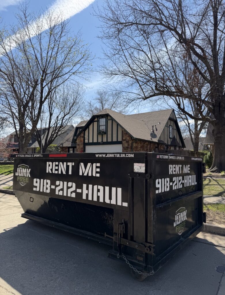 Junk Free 15-yard dumpster in front of a house